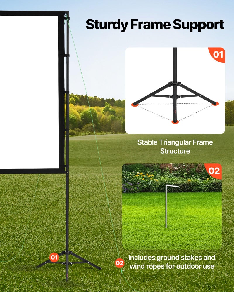 VEVOR Projector Screen with Stand, 100 Inch 160Â° Wide Angle Indoor Outdoor Projection Screen, 16:9 4K HD Wrinkleless Portable Dual-Tripod Screens with Carry Bag, for Movie Home Theater Presentation - Image 3