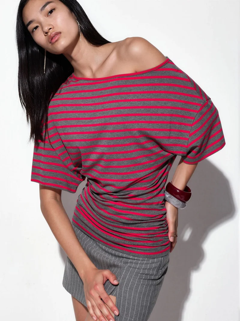 بوسيم BUSEM Striped Boat Neck Jersey Blouse
