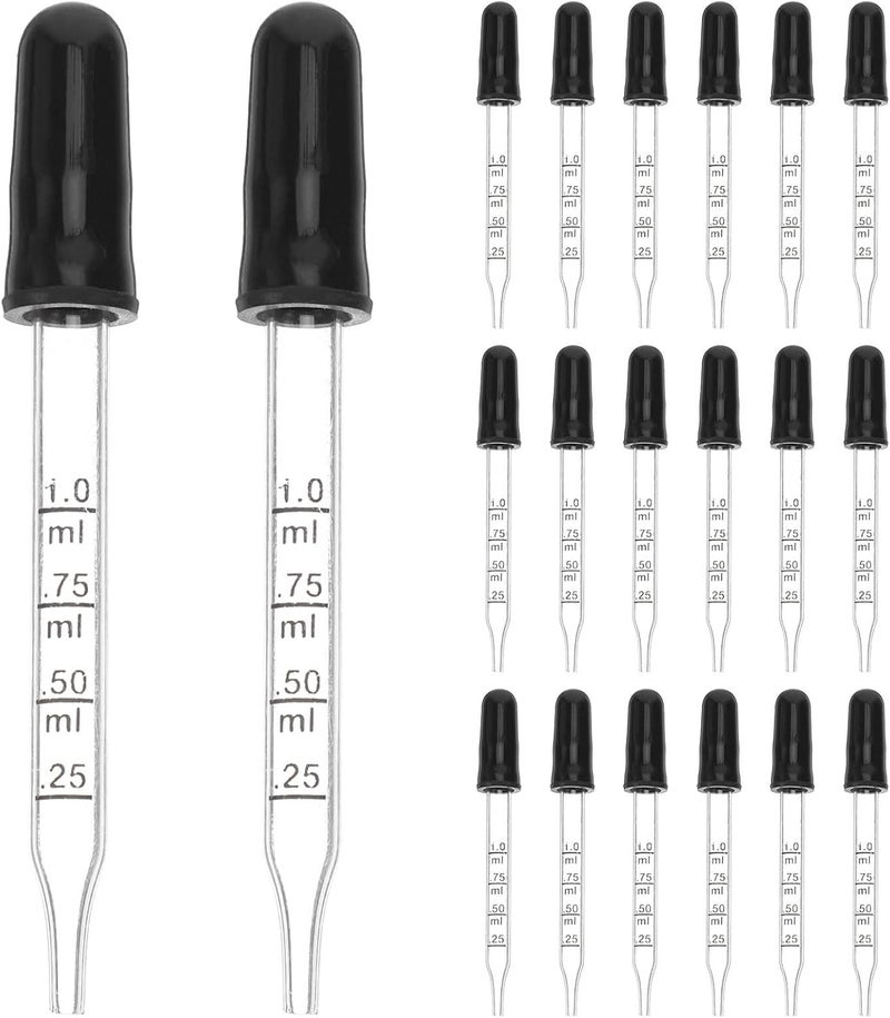 20pcs Glass Graduated Pipettes: 1ml with Scale – Essential Oil Liquid Transfer Droppers for Laboratory Science Class Aromatherapy - Image 1