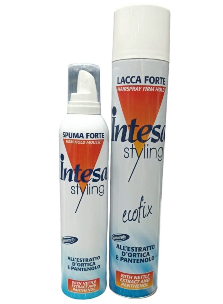 INTESA Hair Styling Set with Nettle Extract & Panthenol – Hair Spray 500ml + Styling Mousse 300ml - Image 1