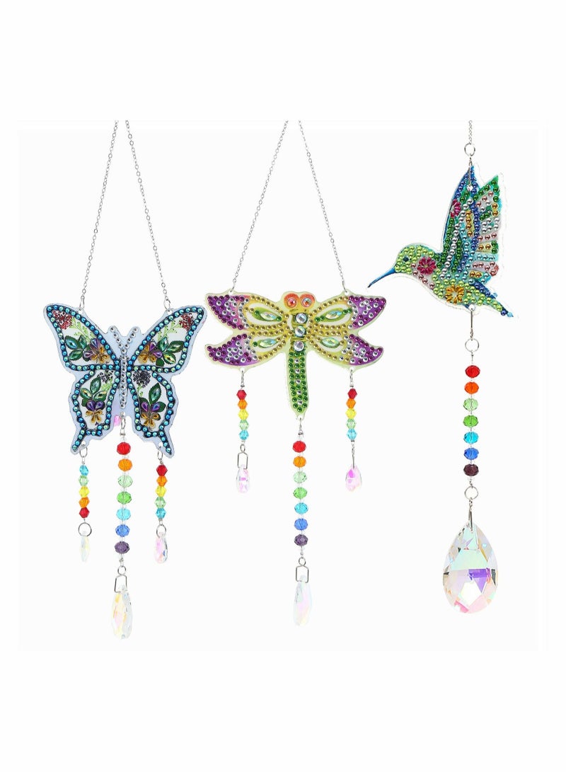 كابتن تيك 3 Pack Colorful Crystals Suncatcher Diamond Painting Sun Catcher DIY Wind Chime Kit Hanging Double Sided Crystal Paint with Chain Pendant Ornament Balls for Home Garden - Image 1