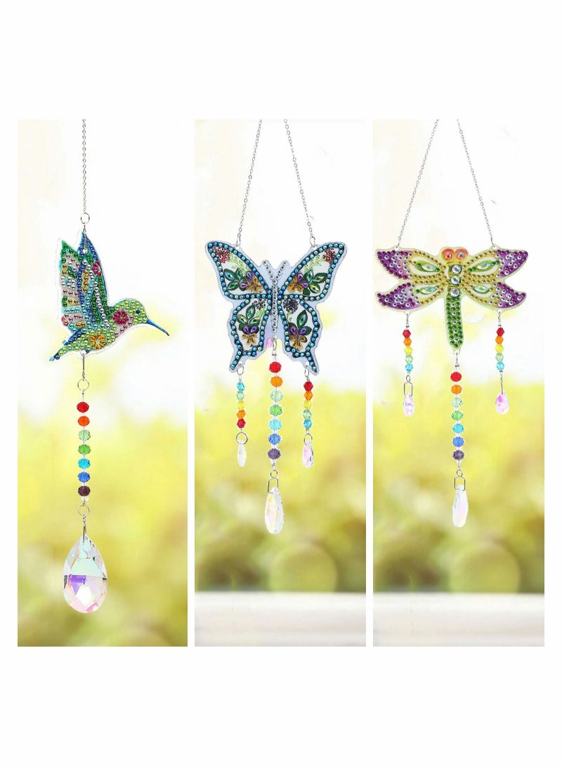 كابتن تيك 3 Pack Colorful Crystals Suncatcher Diamond Painting Sun Catcher DIY Wind Chime Kit Hanging Double Sided Crystal Paint with Chain Pendant Ornament Balls for Home Garden - Image 2