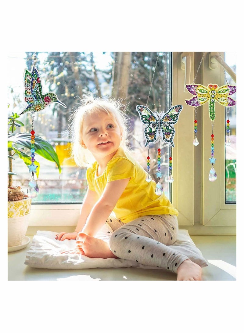 كابتن تيك 3 Pack Colorful Crystals Suncatcher Diamond Painting Sun Catcher DIY Wind Chime Kit Hanging Double Sided Crystal Paint with Chain Pendant Ornament Balls for Home Garden - Image 3