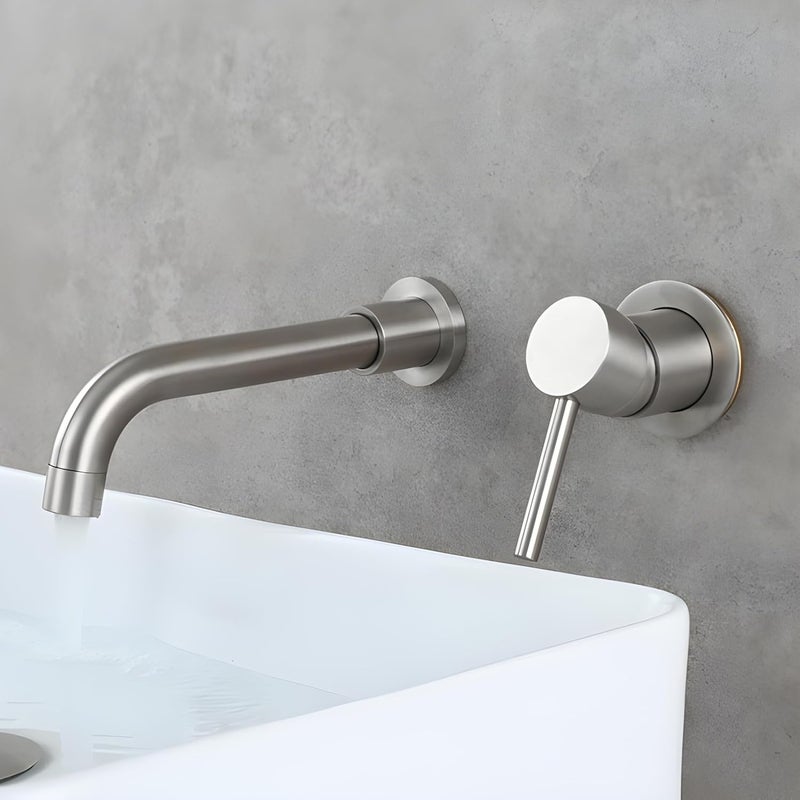 InArt Waterfall Faucet Tap | Wall Mounted Brass Basin Mixer | Concealed Parts | Single Lever | Hot & Cold Water | Modern Design | Brushed Nickel Finish - Image 1