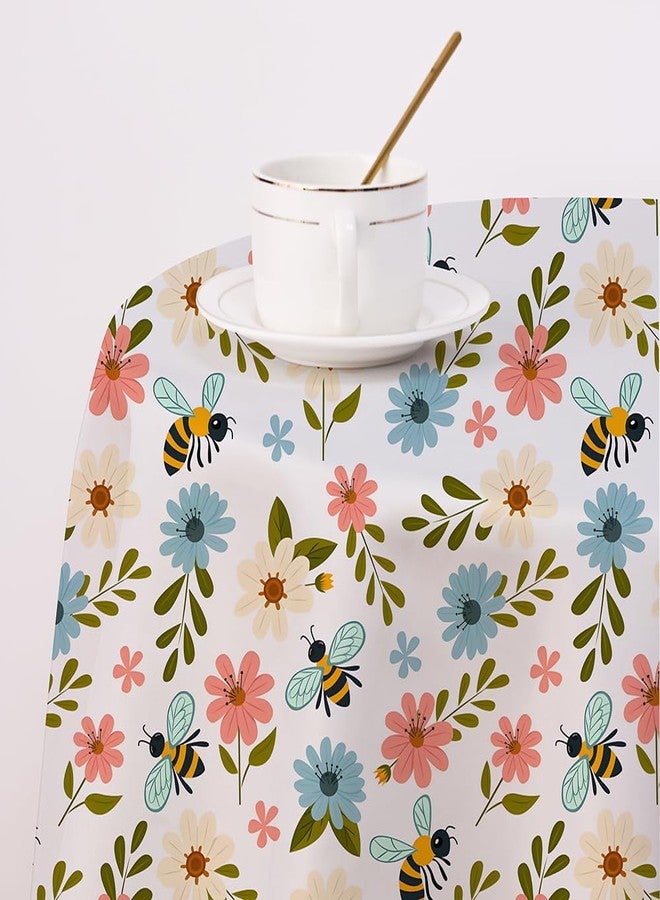 Amonsa Spring Floral Small Square Table Cover 36 inch Outdoor Patio Table Cloth for 2-4 Seats Restaurant Coffee Table Washable Fabric Cute Pink and Blue Flower with Bees Camping - Image 3