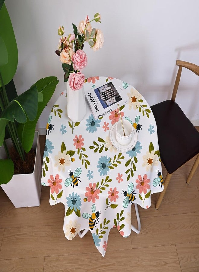 Amonsa Spring Floral Small Square Table Cover 36 inch Outdoor Patio Table Cloth for 2-4 Seats Restaurant Coffee Table Washable Fabric Cute Pink and Blue Flower with Bees Camping - Image 4