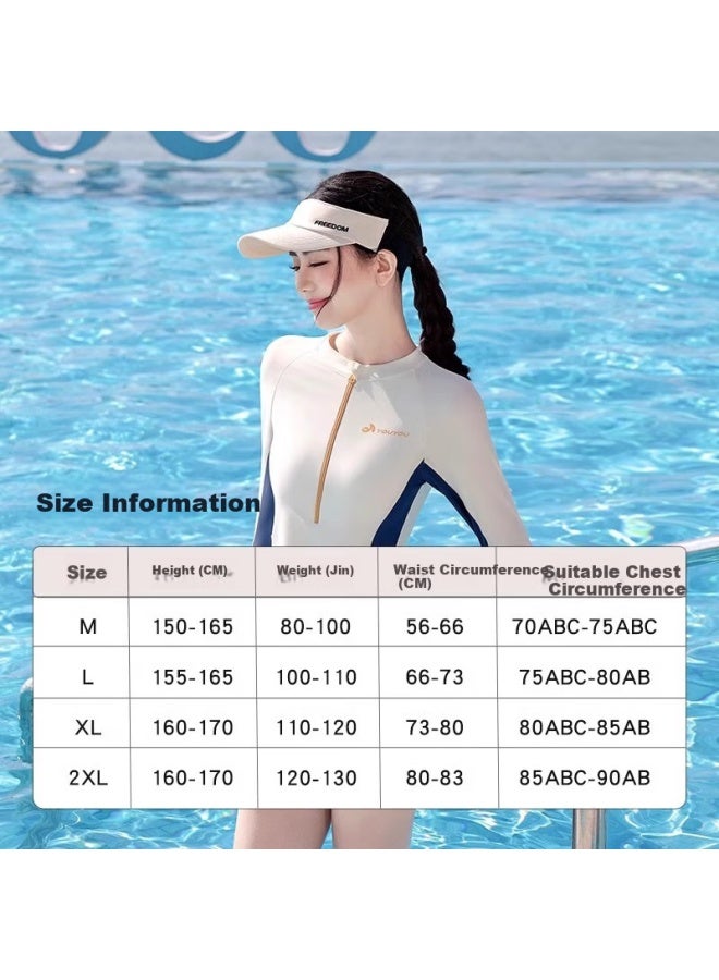 F.DYRAA Fandila Women's Two-piece Swimsuit With Long Sleeves, Conservative, Tummy Control, Slimming, For Swimming Pool And Hot Springs, Three-piece Set, 15153 Beige, Size M - Image 5