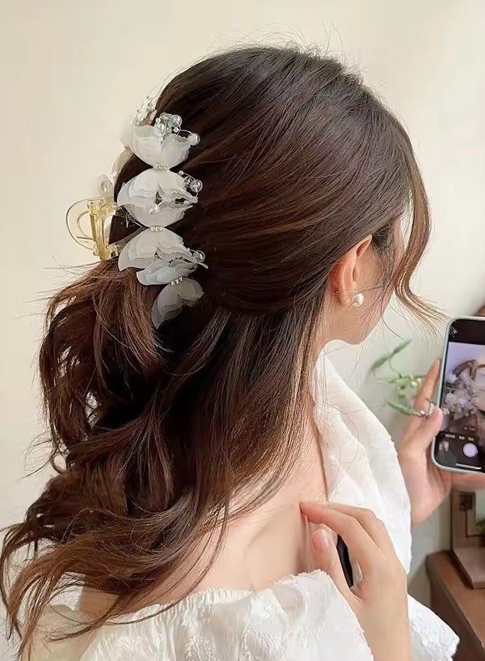 Goolsky New Fashion Simulation Butterfly Hair Clips Women Elegant Pearl Bow Ponytail Clip Sweet Crab Claw Headdress Hair Accessories - Image 3