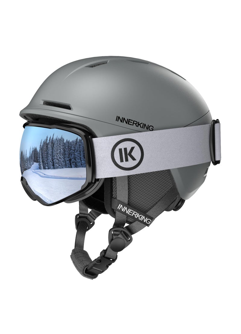 InnerKing Snowboard Helmet Set with Ski Goggles, Lightweight Protection Snow Sports Helmet and Glasses for Men and Women Adults-Grey M - Image 1