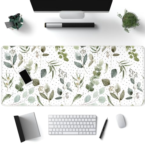 Mechanical Cattle Green Mouse Pad Boho Desk MatSpeckled Textured Greens Cool Aesthetical Mouse Pad Desk Accessories for Women Office Decor Mousepad Keyboard Pad NonSlip Rubber Base with Stitched Edges 315x118In - Image 1