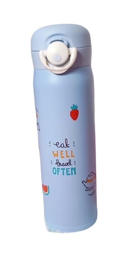Generic Stainless Steel Water Bottle Hot and Cold Insulated 500ml Printed Design Blue  - Image 1