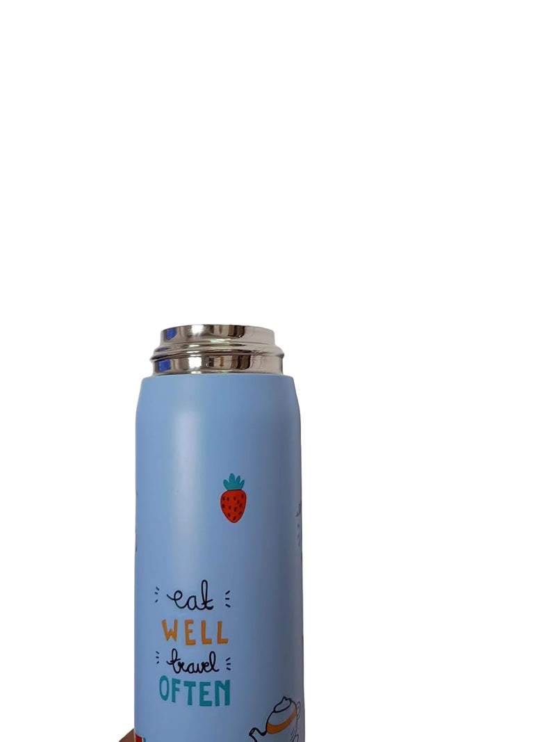 Generic Stainless Steel Water Bottle Hot and Cold Insulated 500ml Printed Design Blue  - Image 4