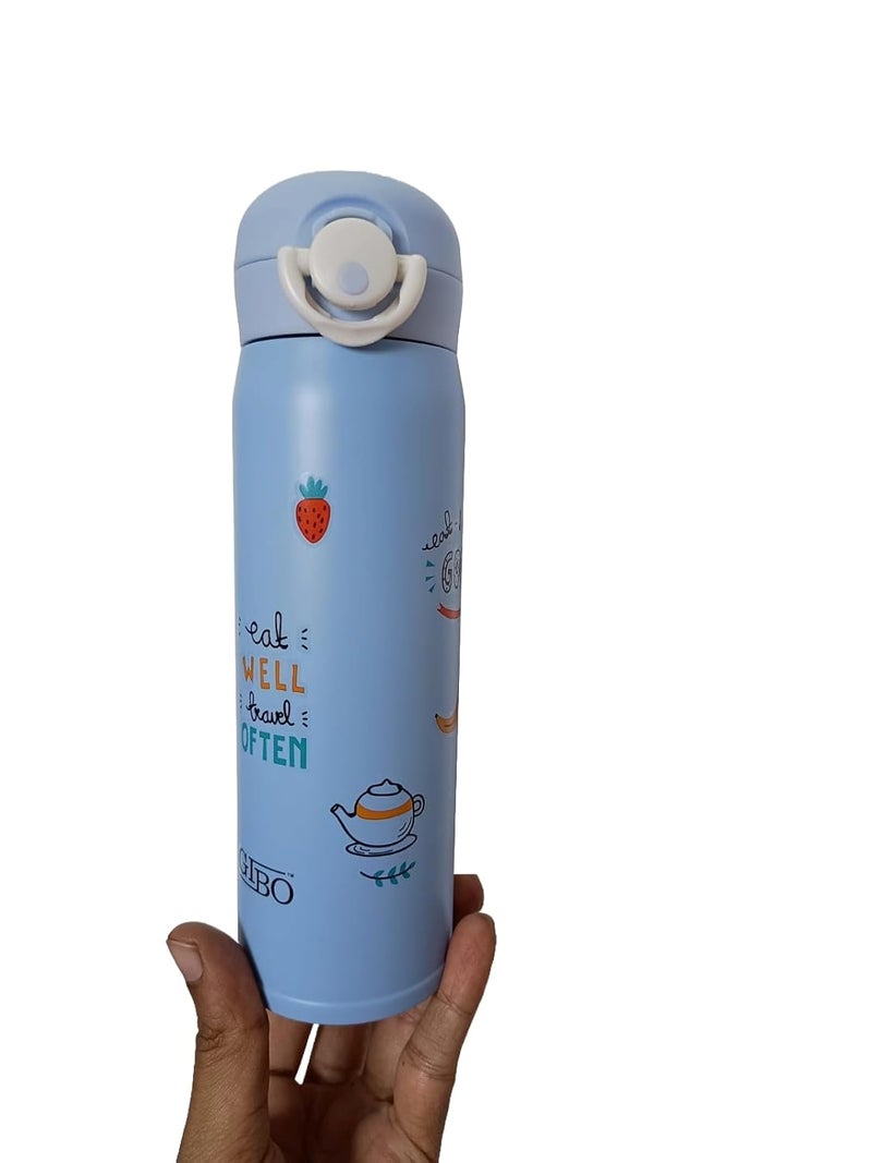 Generic Stainless Steel Water Bottle Hot and Cold Insulated 500ml Printed Design Blue  - Image 5