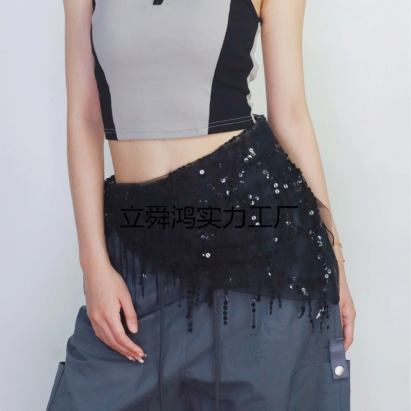 New Street Dance Trendy Brand Sequin Waistband Jazz Hip Scarf Performance Indian Dance Dance With Glitter - Image 3