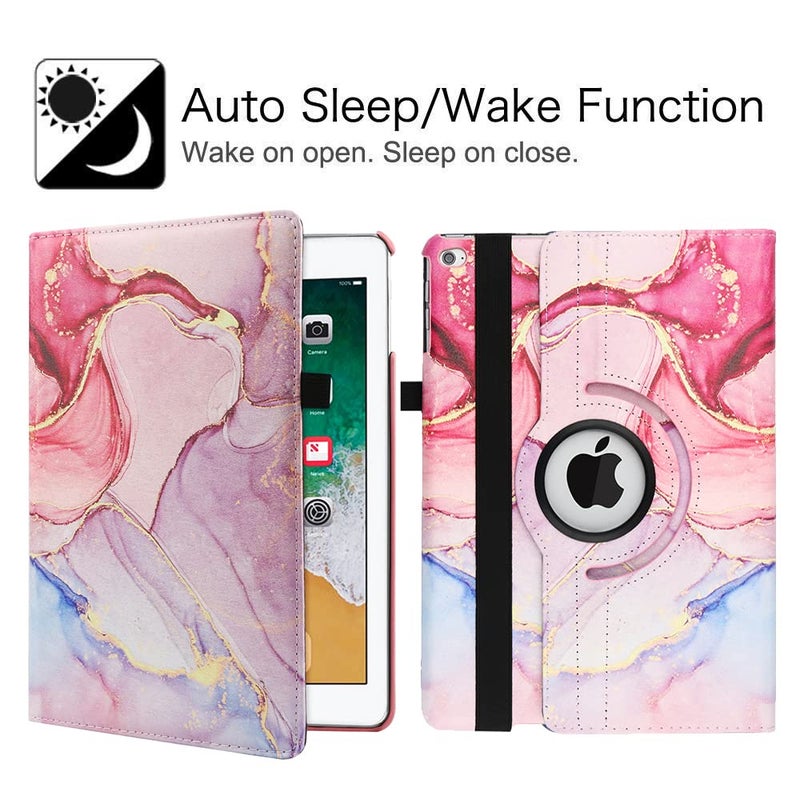 LXS New Case for iPad 9.7 inch 2018 2017/ iPad Air 2 Case - 360 Degree Rotating Stand Protective Cover Smart Case with Auto Sleep/Wake for Apple iPad 5th/6th Generation (Marble Pink) - Image 2