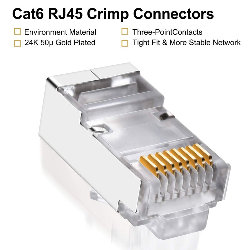 Sadow 20 Pcs RJ45 STP Connector Cat5, Cat5E, Cat6, Shielded RJ45 Nickel Plated 8P8C Ethernet Modular LAN Crimp Module Plug FTP STP Network Crimping Plug Ethernet Network Cable Plug (20 Pieces) - Image 3