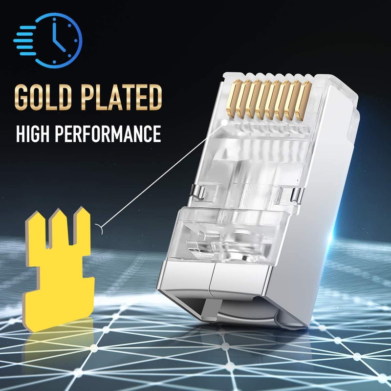 Sadow 20 Pcs RJ45 STP Connector Cat5, Cat5E, Cat6, Shielded RJ45 Nickel Plated 8P8C Ethernet Modular LAN Crimp Module Plug FTP STP Network Crimping Plug Ethernet Network Cable Plug (20 Pieces) - Image 5