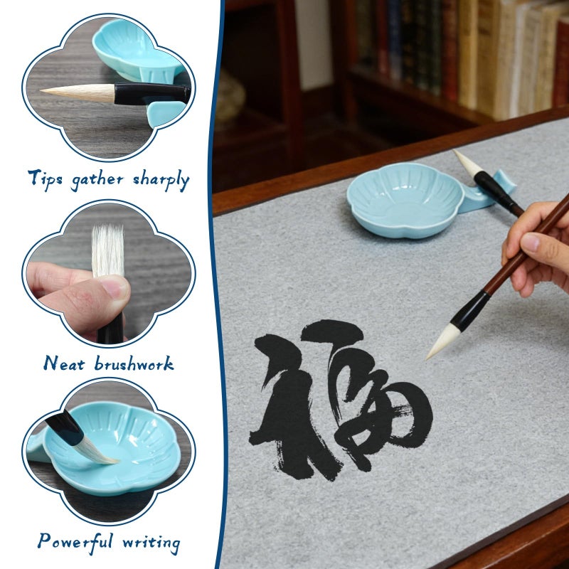 EXJEXJ Reusable Magic Canvas with Water for Chinese Calligraphy Cloth Scroll with 2 Brushes & Dish, Ten Thousand Times Writing, No Ink No Paper Mess-Free Calligraphy Painting for Beginners Student Practicing - Image 5
