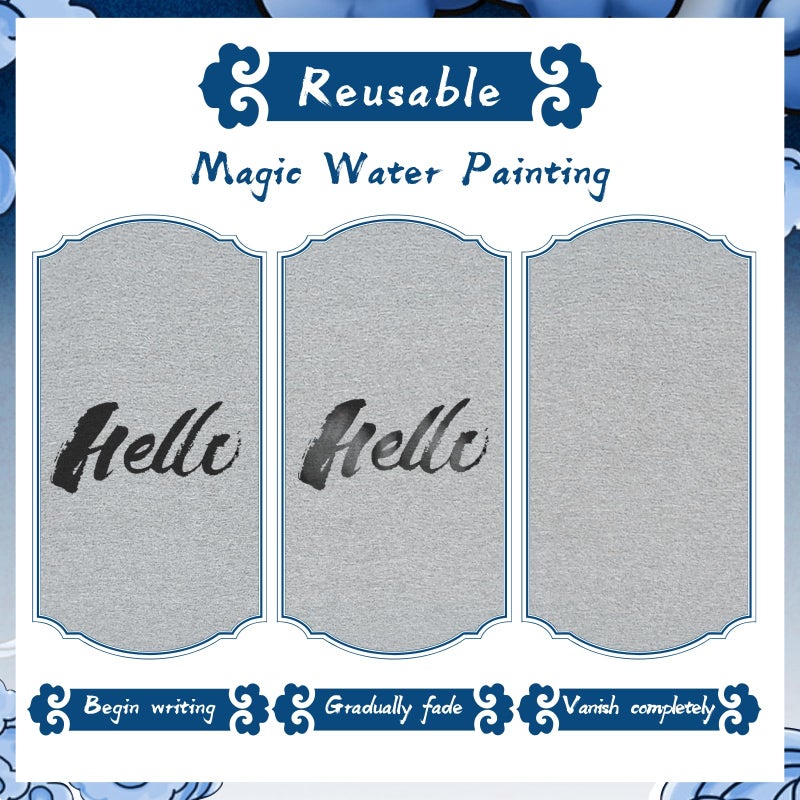 EXJEXJ Reusable Magic Canvas with Water for Chinese Calligraphy Cloth Scroll with 2 Brushes & Dish, Ten Thousand Times Writing, No Ink No Paper Mess-Free Calligraphy Painting for Beginners Student Practicing - Image 4