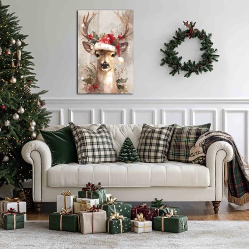 NTEUMM Christmas Wall Art Printable Reindeer Still Life Painting Rustic Christmas Decorative Art Xmas Picture Print Vintage Holiday Art Print Poster Canvas Roll 16x24 inch - Image 3