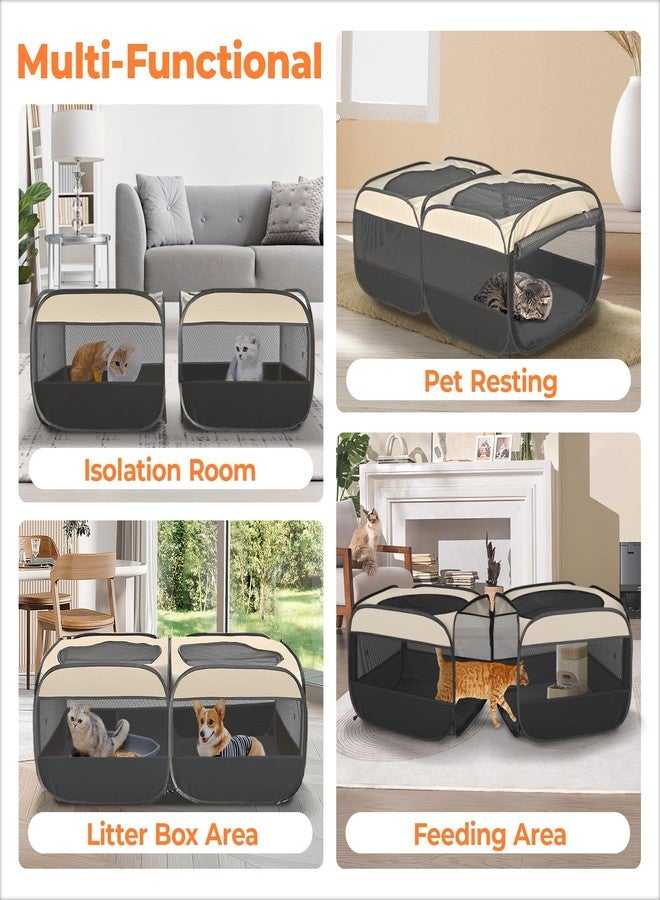 EighteenTek 2-in-1 Pop Up Cat Playpen, Detachable into 2 Separate Pens with Additional Doors, Assembly-Free Portable Dog Crates Pet Pen Tent Kennel Kitten Puppy Enclosure Cage Indoor Outdoor Foldable Condo(S) - Image 5