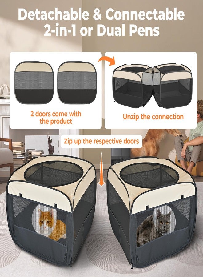 EighteenTek 2-in-1 Pop Up Cat Playpen, Detachable into 2 Separate Pens with Additional Doors, Assembly-Free Portable Dog Crates Pet Pen Tent Kennel Kitten Puppy Enclosure Cage Indoor Outdoor Foldable Condo(S) - Image 2