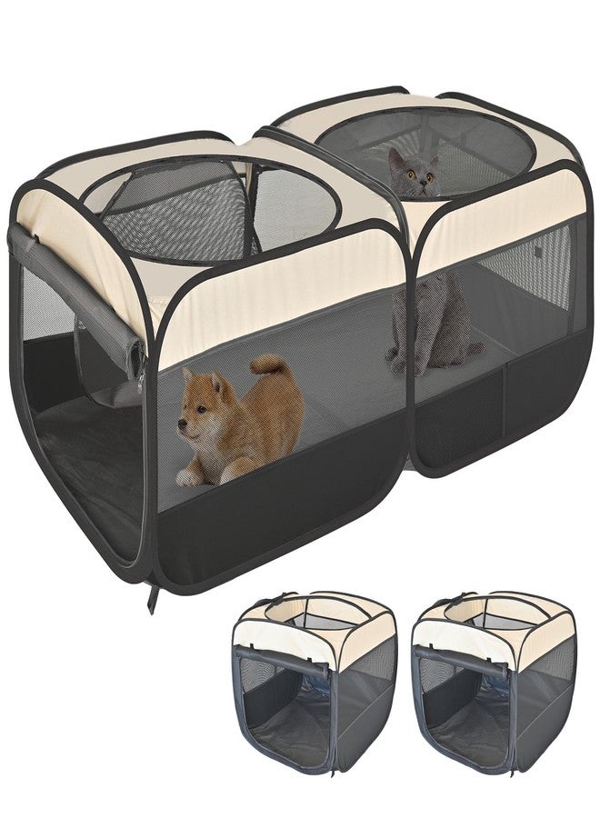 EighteenTek 2-in-1 Pop Up Cat Playpen, Detachable into 2 Separate Pens with Additional Doors, Assembly-Free Portable Dog Crates Pet Pen Tent Kennel Kitten Puppy Enclosure Cage Indoor Outdoor Foldable Condo(S) - Image 1