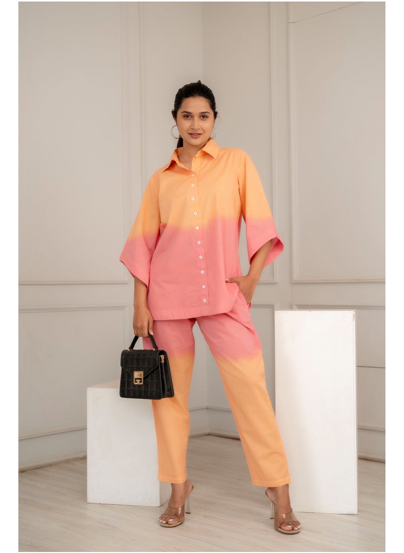 Generic Indian Women Ethnic Orange Cotton Ombre Co-ord Set  - Image 2
