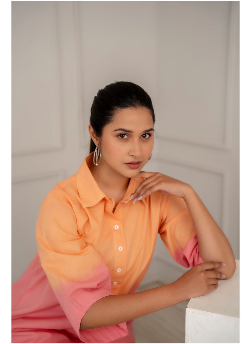 Generic Indian Women Ethnic Orange Cotton Ombre Co-ord Set  - Image 5