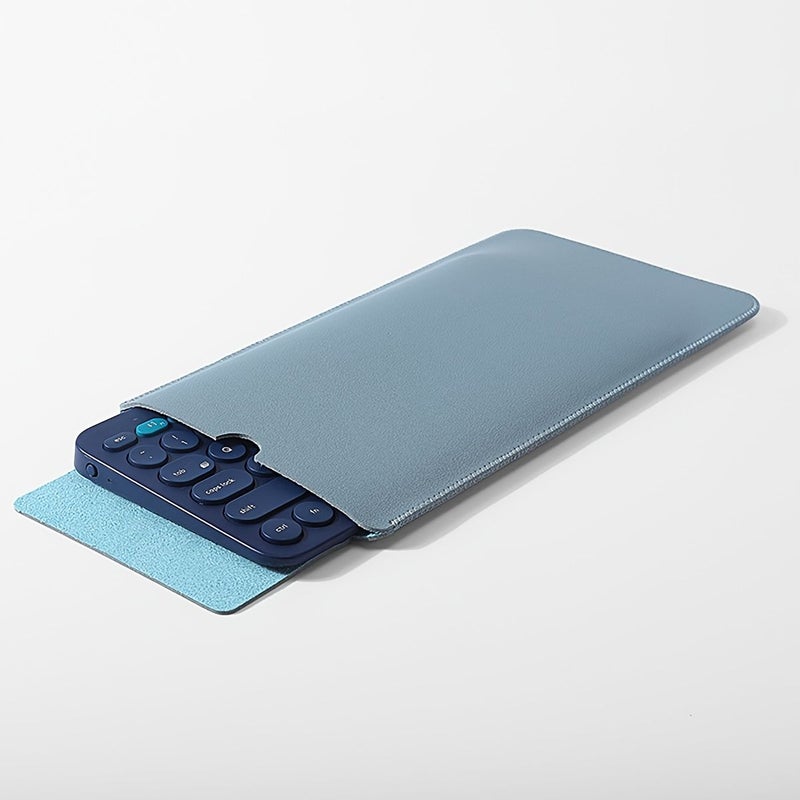 Beige Faux Leather Wireless Keyboard Dust Cover Storage Bag For Mini Keyboards - Image 1