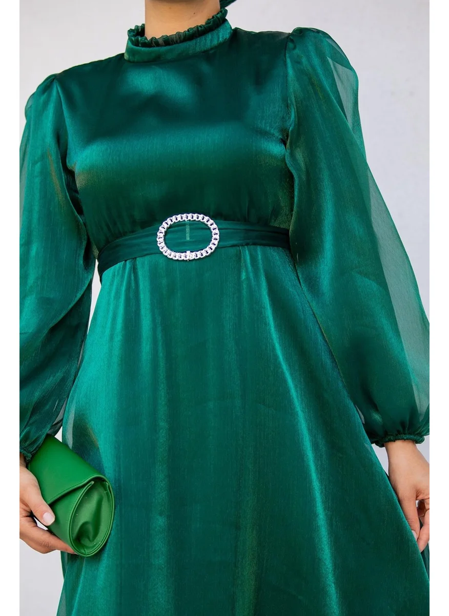 Tesettür Çarşım Modest Bazaar Princess Shiny Organza Modest Evening Dress-Emerald