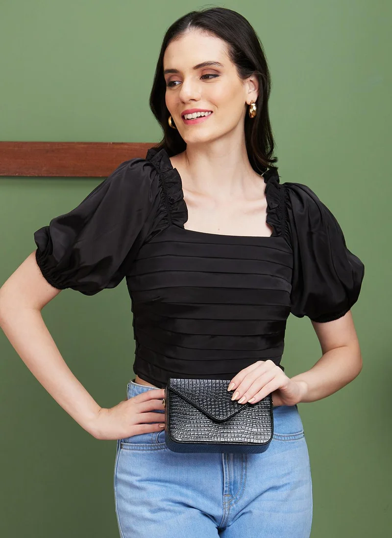 جلو باص بلوزة نسائية سوداء بتصميم ذاتي للحفلات من جلوبس