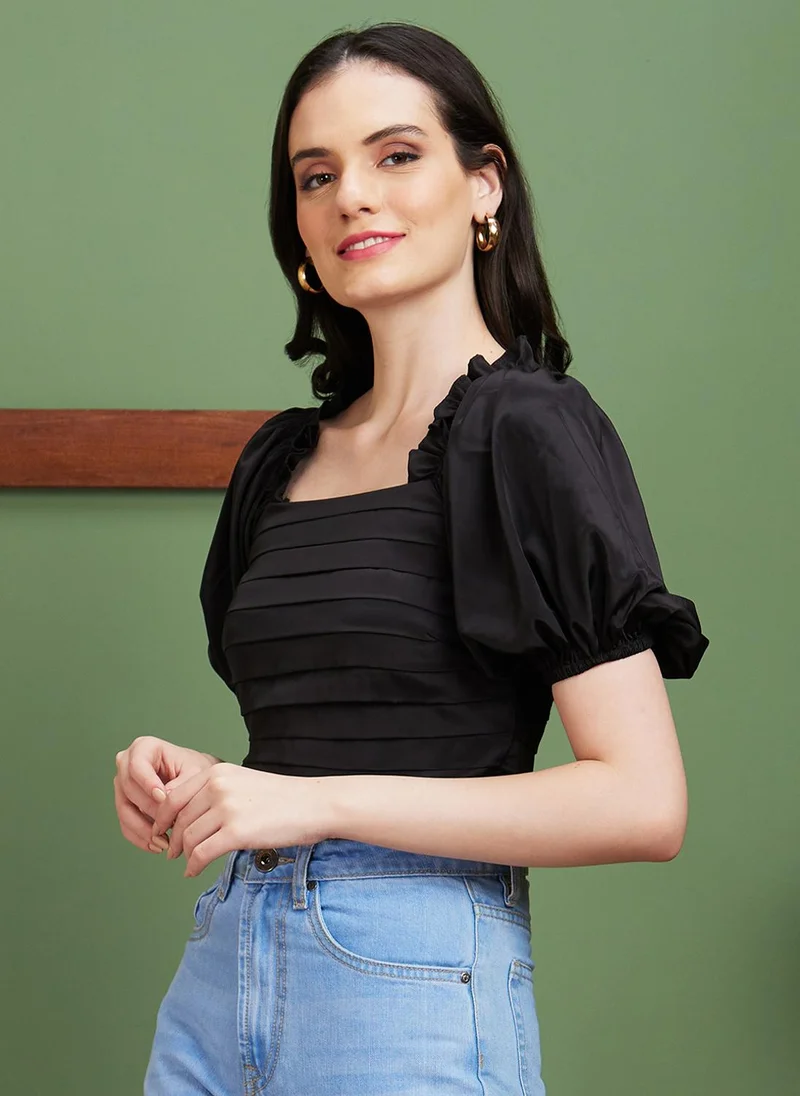 globus Globus Women Black Self Design Party Top