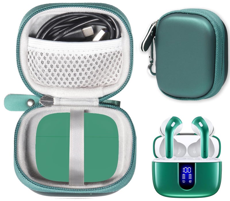 CaseSack Case for TAGRY X08 Bluetooth Headphones True Wireless Earbuds 60H, mesh Pocket for Charge Cable (Green) - Image 1