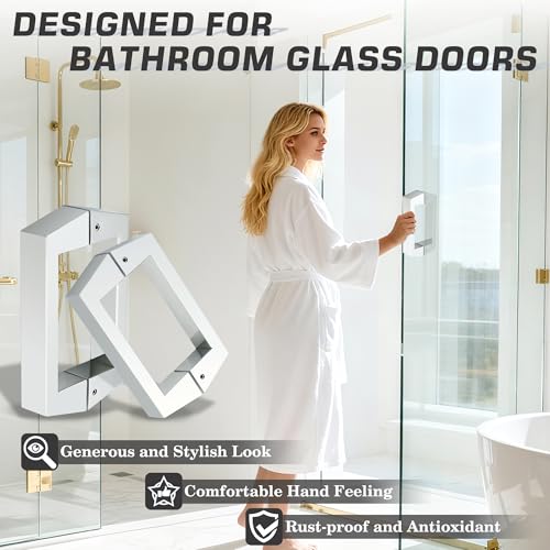 Alise 6 Shower Door HandleSliding Door HandlesPush Pull Glass Door Handle Square Back to Back Shower Doors Handle SUS304 Stainless Steel Shower Doors Hardware ReplacementPolished Chrome - Image 3