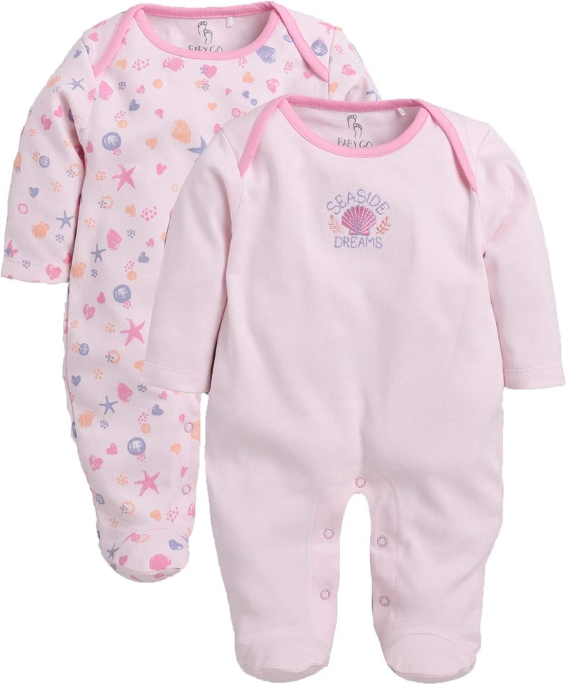 Baby Go BabyGo 100% Cotton Rompers for Newborns - Pack of 2, Pink - Image 1