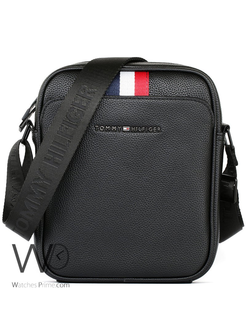 Tommy Icons Leather Tommy Hilfiger Crossbody Messenger Shoulder Black Bag For Men - Image 1
