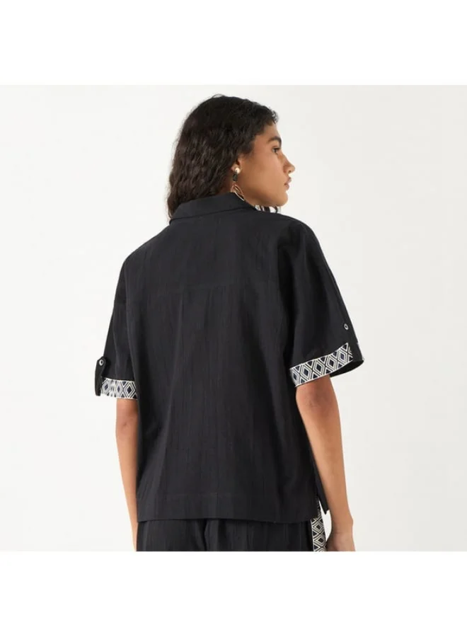 2Xtremz 2Xtremz Textured Shirt with Camp Collar and Short Sleeves