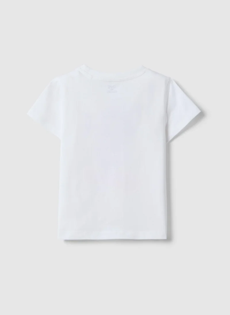 او في اس Ovs White Pure Cotton Girls' T-Shirt Regular Fit With Print