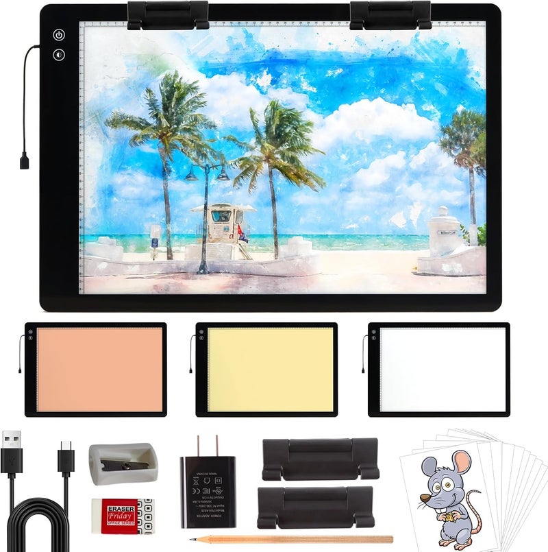 Elice Rechargeable A2 Large Tracing Light Box with 3-Color Light Modes, Wireless Ultra-Thin LED Light Board with 6-Level/Stepless Brightness, Cordless Trace Light Pad for Sketching, 5D Diamond Painting - Image 1