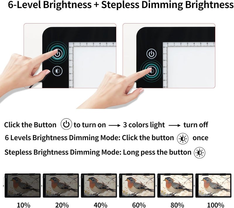 Elice Rechargeable A2 Large Tracing Light Box with 3-Color Light Modes, Wireless Ultra-Thin LED Light Board with 6-Level/Stepless Brightness, Cordless Trace Light Pad for Sketching, 5D Diamond Painting - Image 5