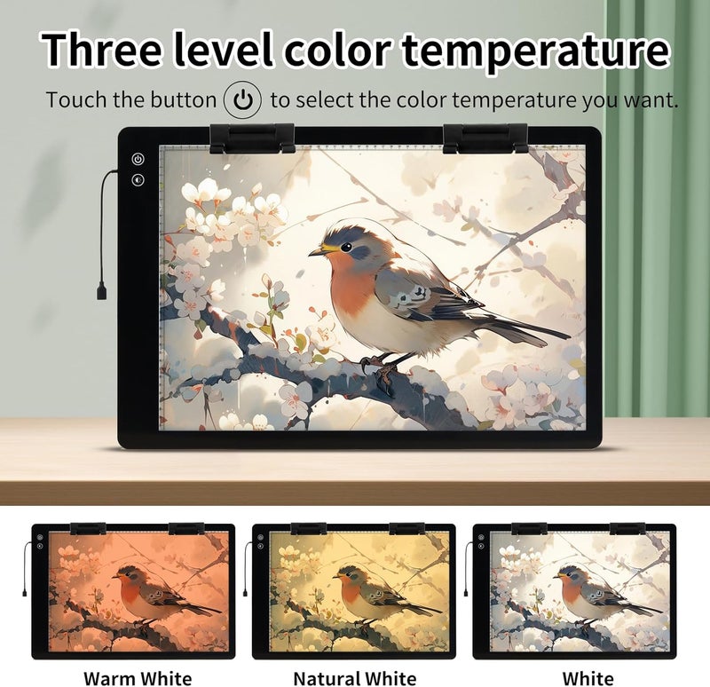 Elice Rechargeable A2 Large Tracing Light Box with 3-Color Light Modes, Wireless Ultra-Thin LED Light Board with 6-Level/Stepless Brightness, Cordless Trace Light Pad for Sketching, 5D Diamond Painting - Image 3