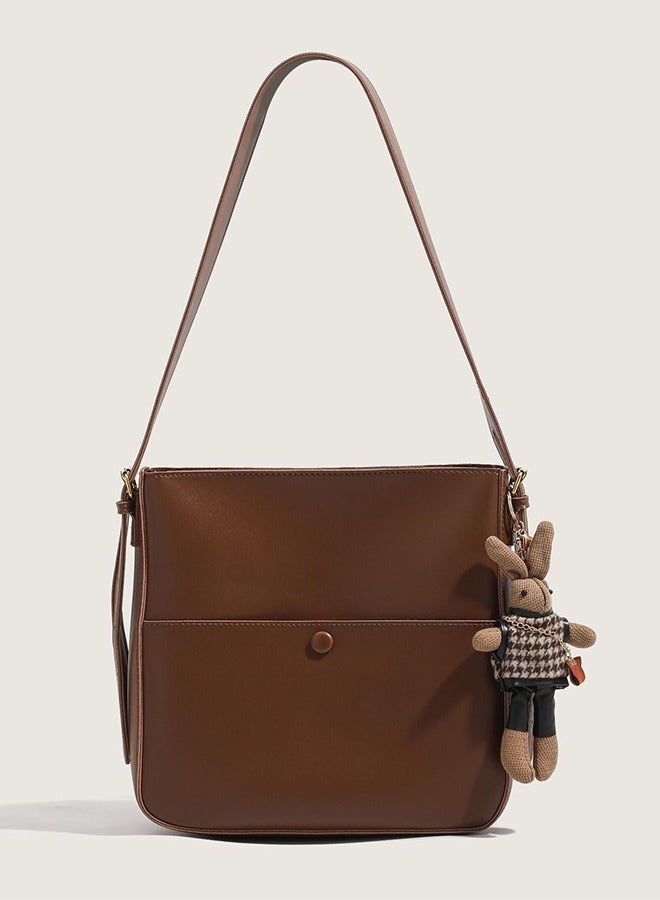 Fashionable Casual Commuter Crossbody Shoulder Bag - Korean Bucket Bag With Detachable Pouch And Doll Pendant - High-End Mother-And-Child Bucket Bag Versatile Underarm Bag - Can Be Crossbody/Underarm Coffee Brown Niche Design  - Image 1