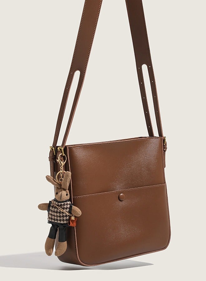 Fashionable Casual Commuter Crossbody Shoulder Bag - Korean Bucket Bag With Detachable Pouch And Doll Pendant - High-End Mother-And-Child Bucket Bag Versatile Underarm Bag - Can Be Crossbody/Underarm Coffee Brown Niche Design  - Image 2