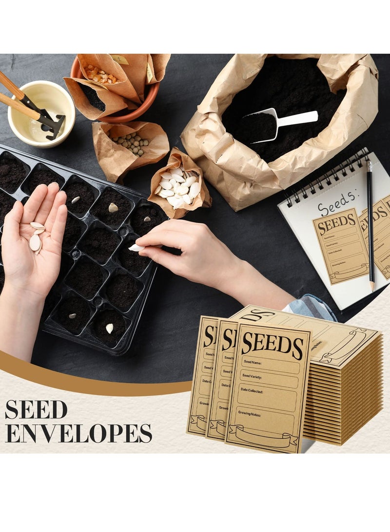 SYOSI 100 Pcs Seed Envelopes 3.15" x 4.72" Self Sealing Seed Packets Kraft Paper Resealable Seed Bags Pack Organizer with Collection Types Seed Envelopes Mini Parts Small Items Stamps Storage Packets - Image 5