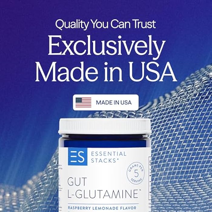 Essential Stacks Gut L-Glutamine Powder - Exclusively Made in USA - Pure L Glutamine Powder for Gut Health (50 Servings, Raspberry Lemonade) - Image 2