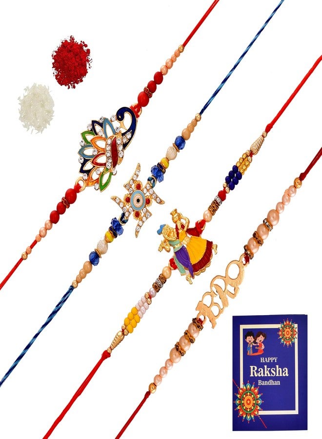 Pride Store Rakhi, Rakhi for brother Pack of 4 Rakhi, 1 TilaK Pack, 1 Greeting Card - Image 1