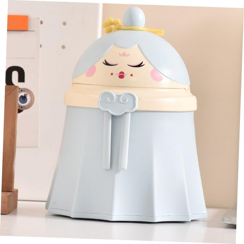 LOOKMINT Small Dustbin for Kids Study Table Desktop Cute MIni Trash Bin Chinese Doll Top Swing Lid SkyBlue - Image 5