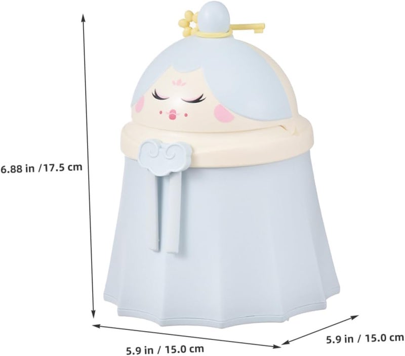 LOOKMINT Small Dustbin for Kids Study Table Desktop Cute MIni Trash Bin Chinese Doll Top Swing Lid SkyBlue - Image 3