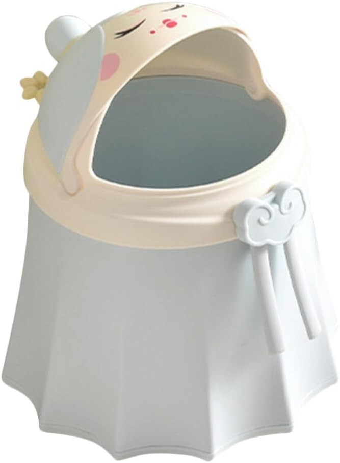 LOOKMINT Small Dustbin for Kids Study Table Desktop Cute MIni Trash Bin Chinese Doll Top Swing Lid SkyBlue - Image 2